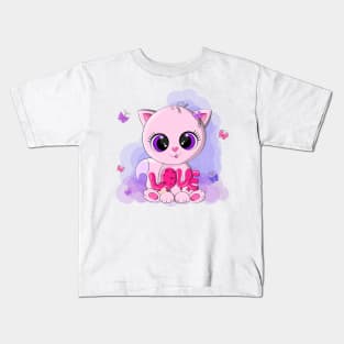 Cute pink cat, with big loving eyes. Kids T-Shirt